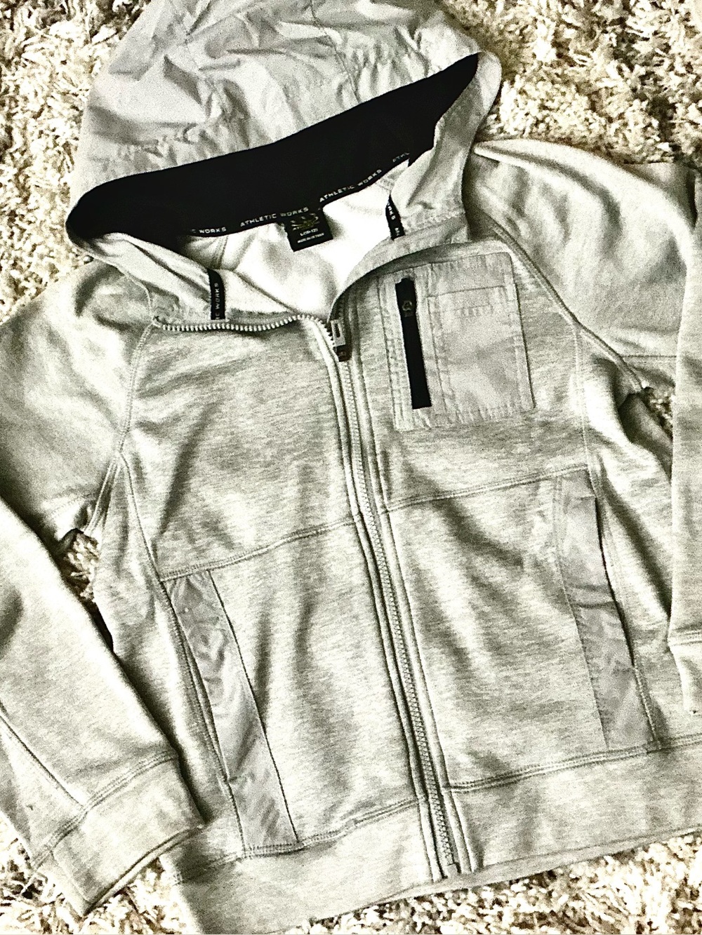 Athletic Works Boys Gray Full Zip Performance Hoodie Jacket (Youth L 10-12)
